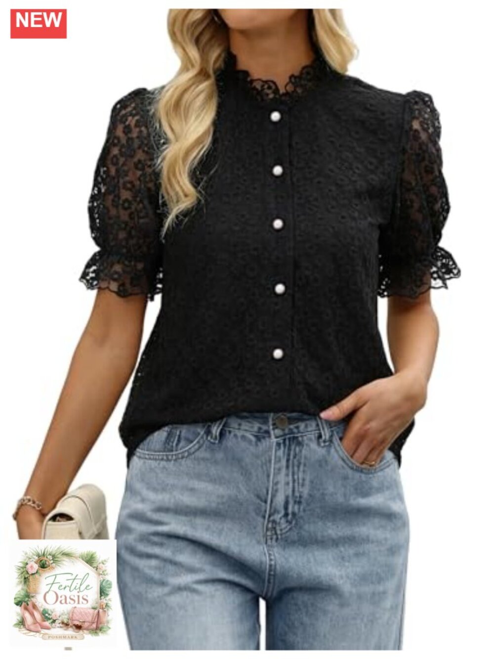 Womens Embroidered Eyelet Lace Puff Sleeve Blouse Boho